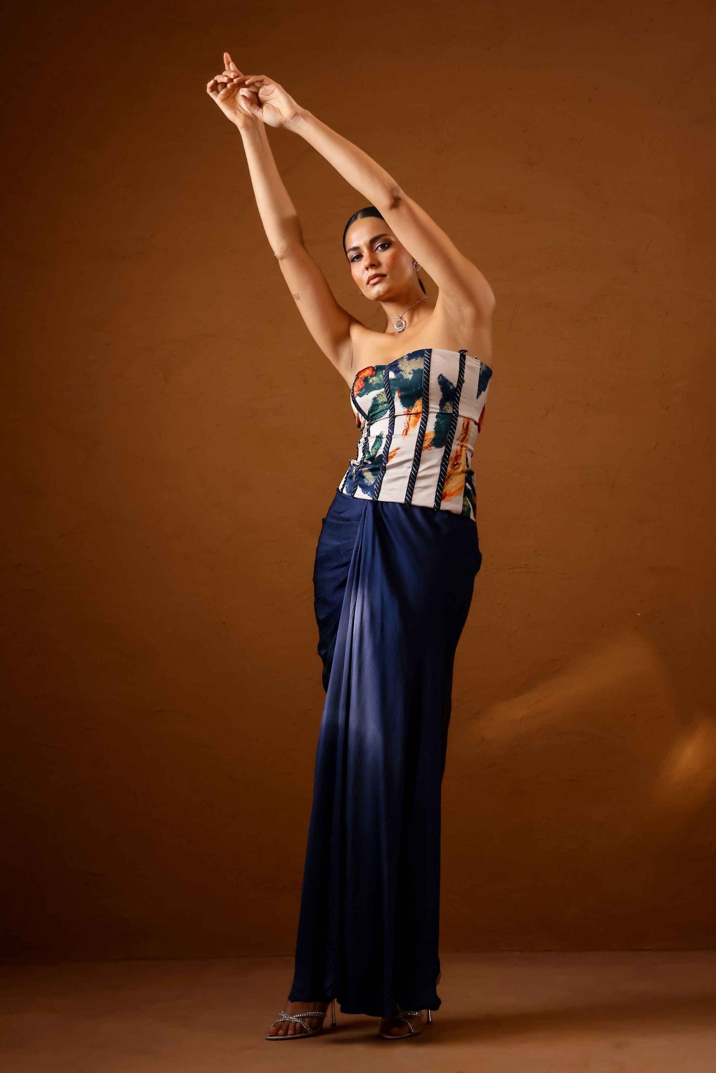 Pardesi Embroidered corset with draped skirt - Studio Surbhi