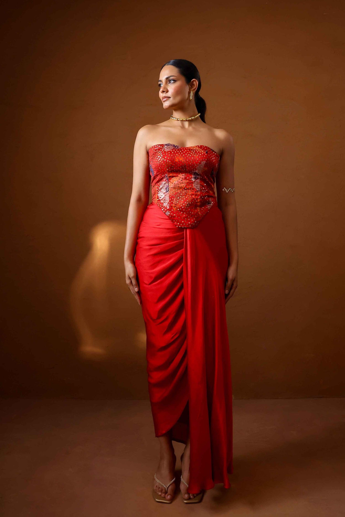 Malabari Embroidered corset with draped skirt - Studio Surbhi