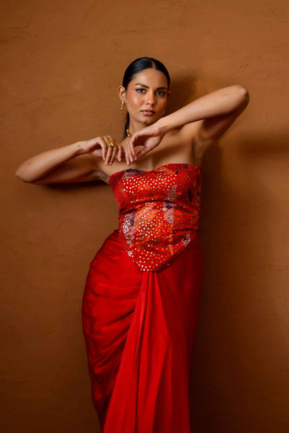 Malabari Embroidered corset with draped skirt - Studio Surbhi