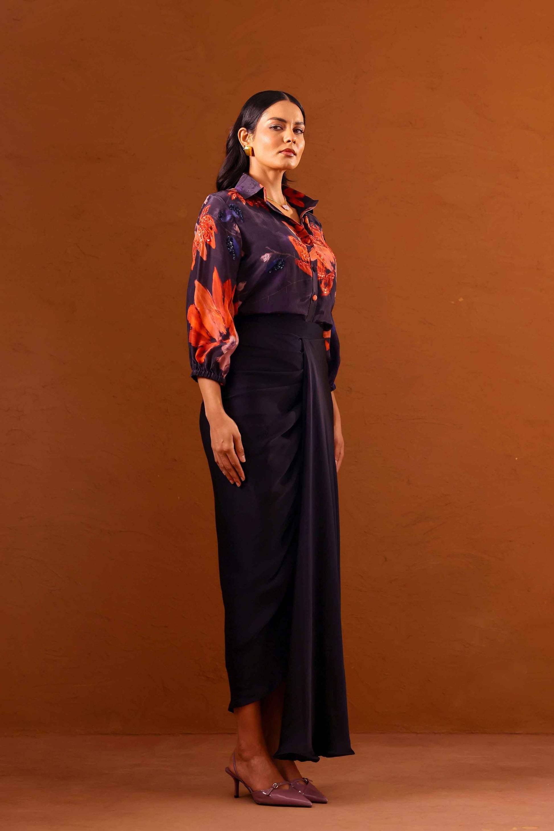 Clavo Embroidered shirt with draped skirt - Studio Surbhi