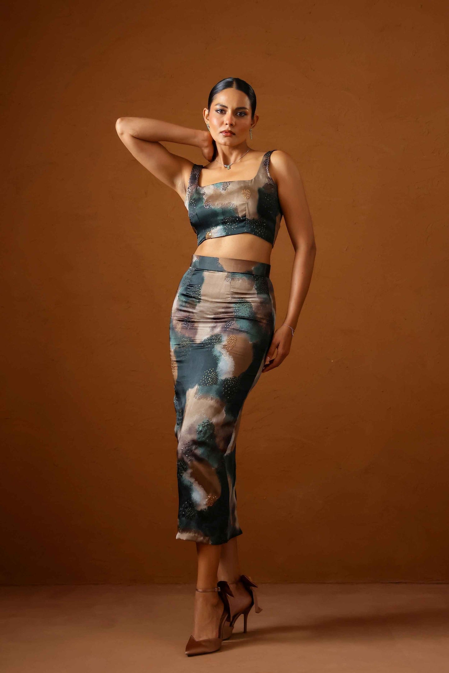 Patina Embroidered corset with midi skirt