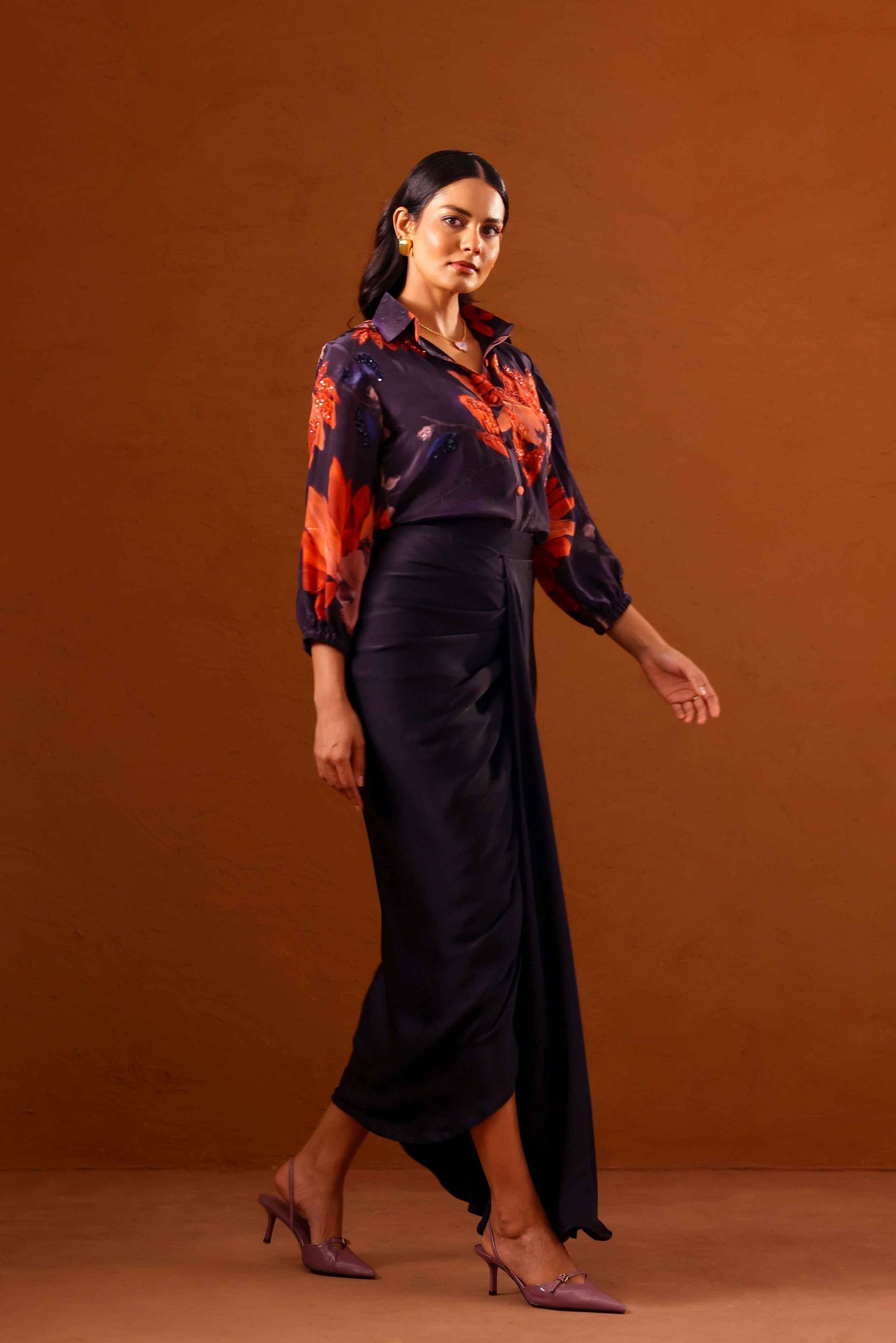 Clavo Embroidered shirt with draped skirt - Studio Surbhi
