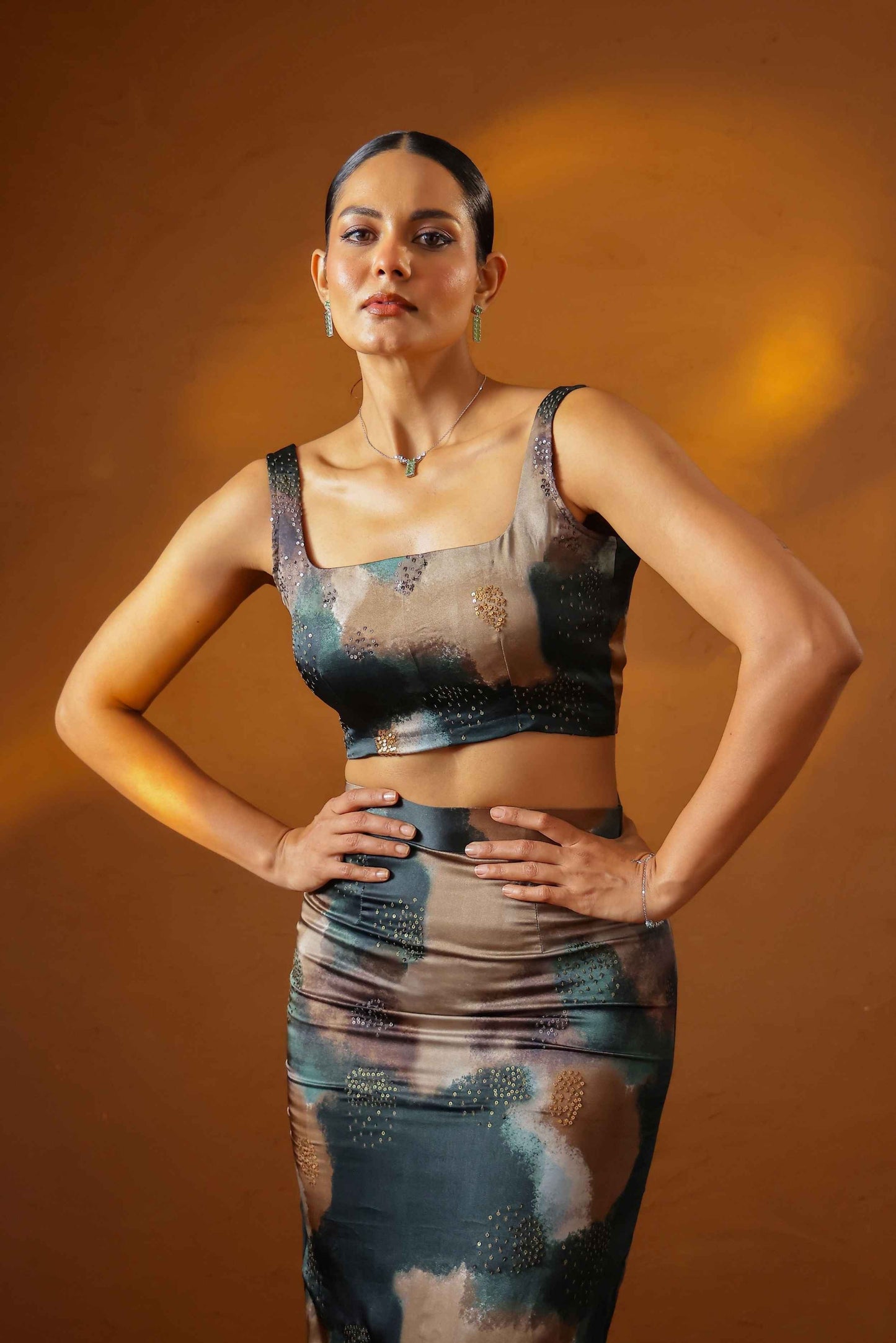 Patina Embroidered corset with midi skirt