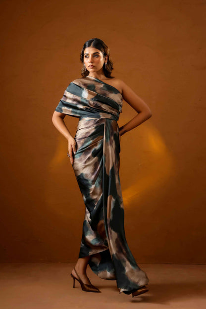 Patina one-shoulder gown
