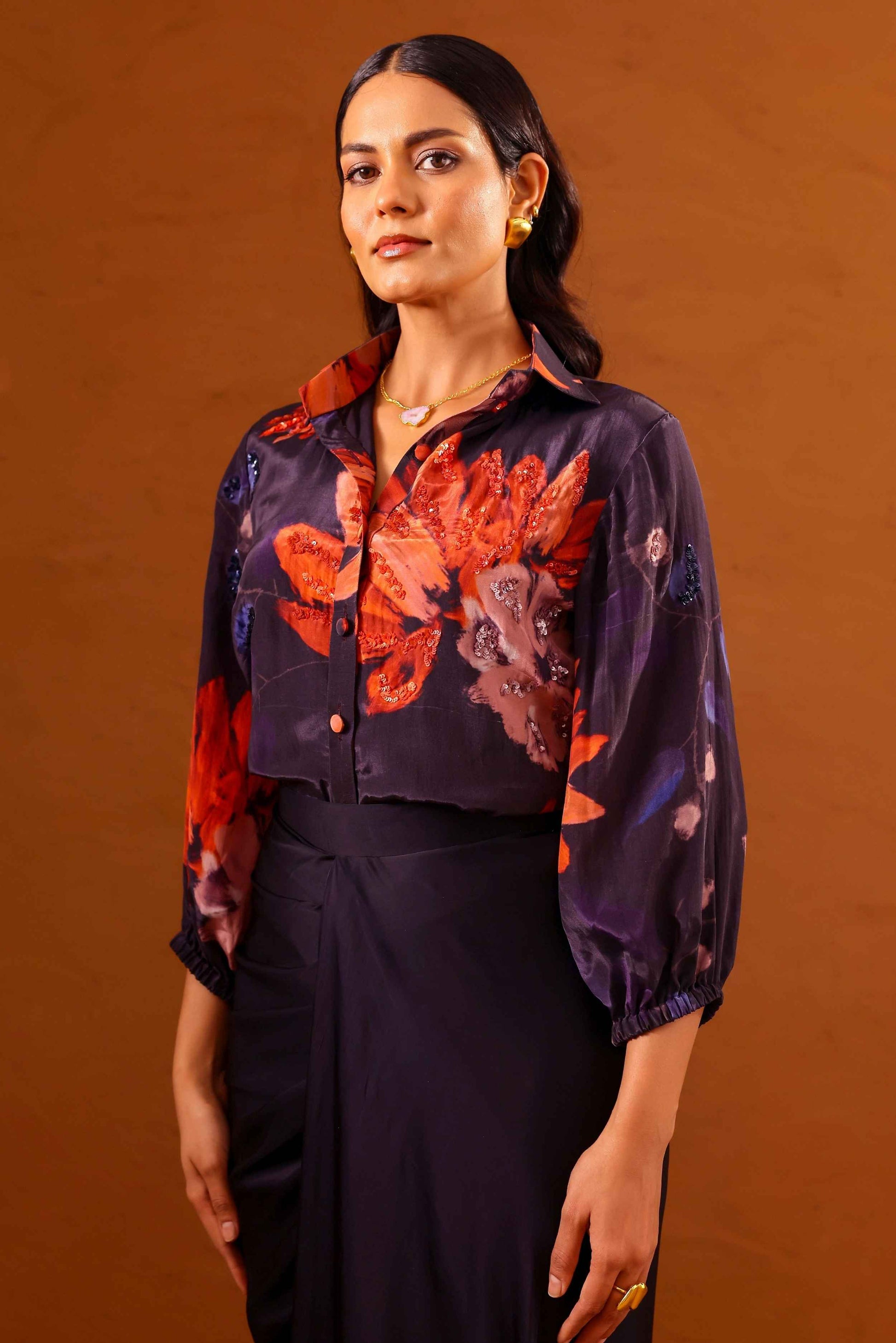 Clavo Embroidered shirt with draped skirt - Studio Surbhi