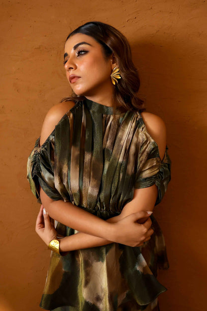 Patina hand draped gown