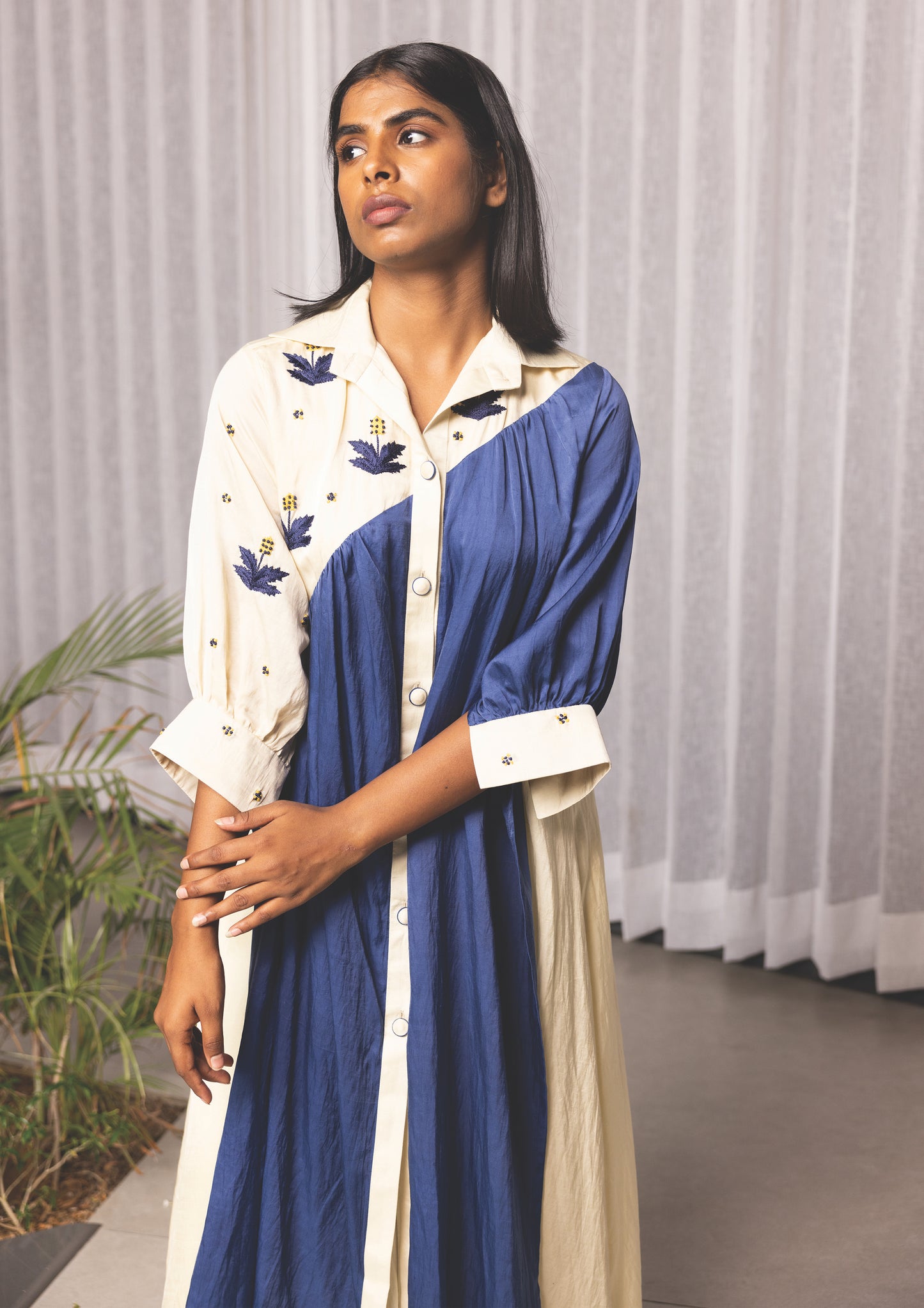 Cobalt color block kurta set