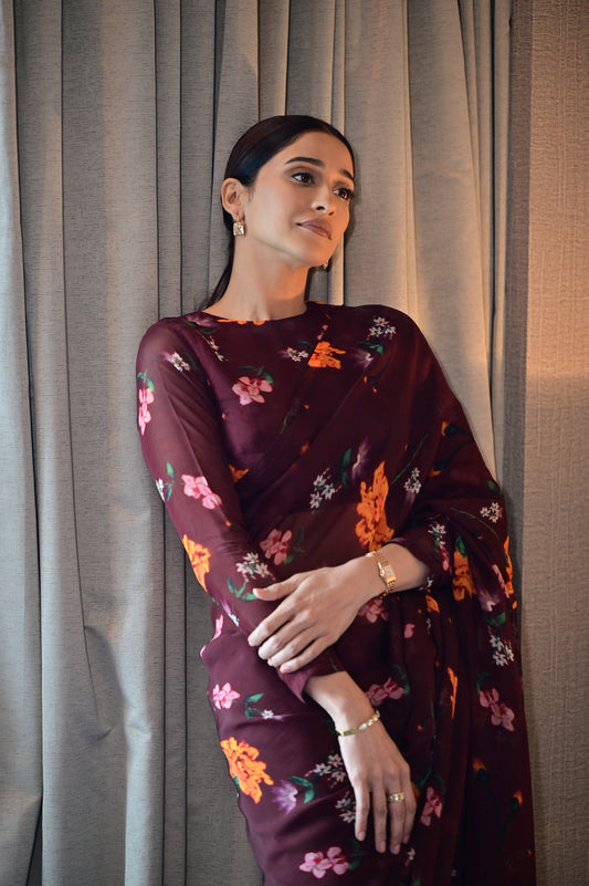 Regena Cassandrra in Scarlett organza saree