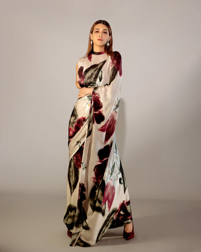 Ivy gardenia collar pallu saree