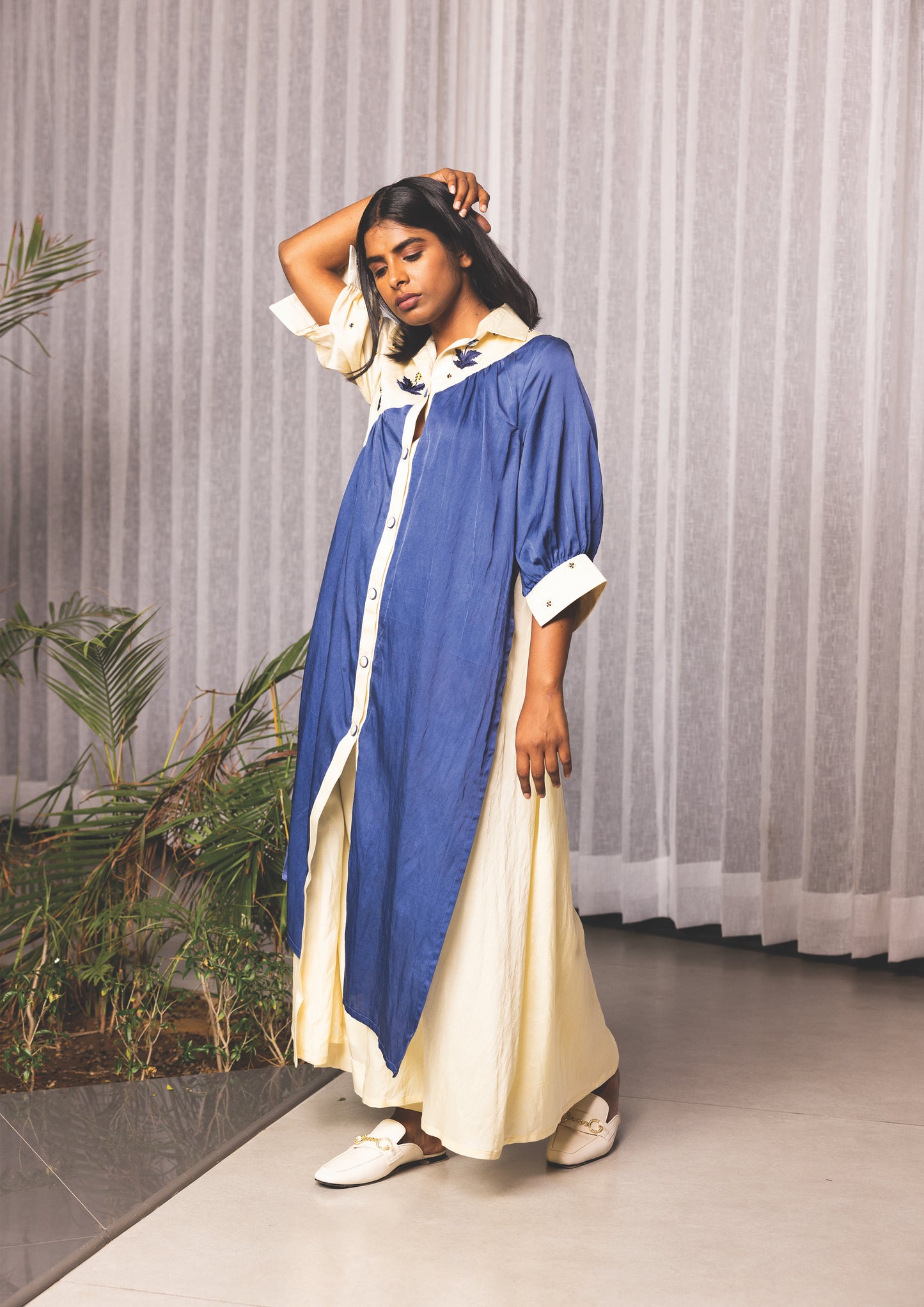 Cobalt color block kurta set