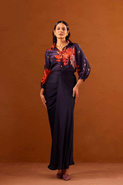 Clavo Embroidered shirt with draped skirt - Studio Surbhi