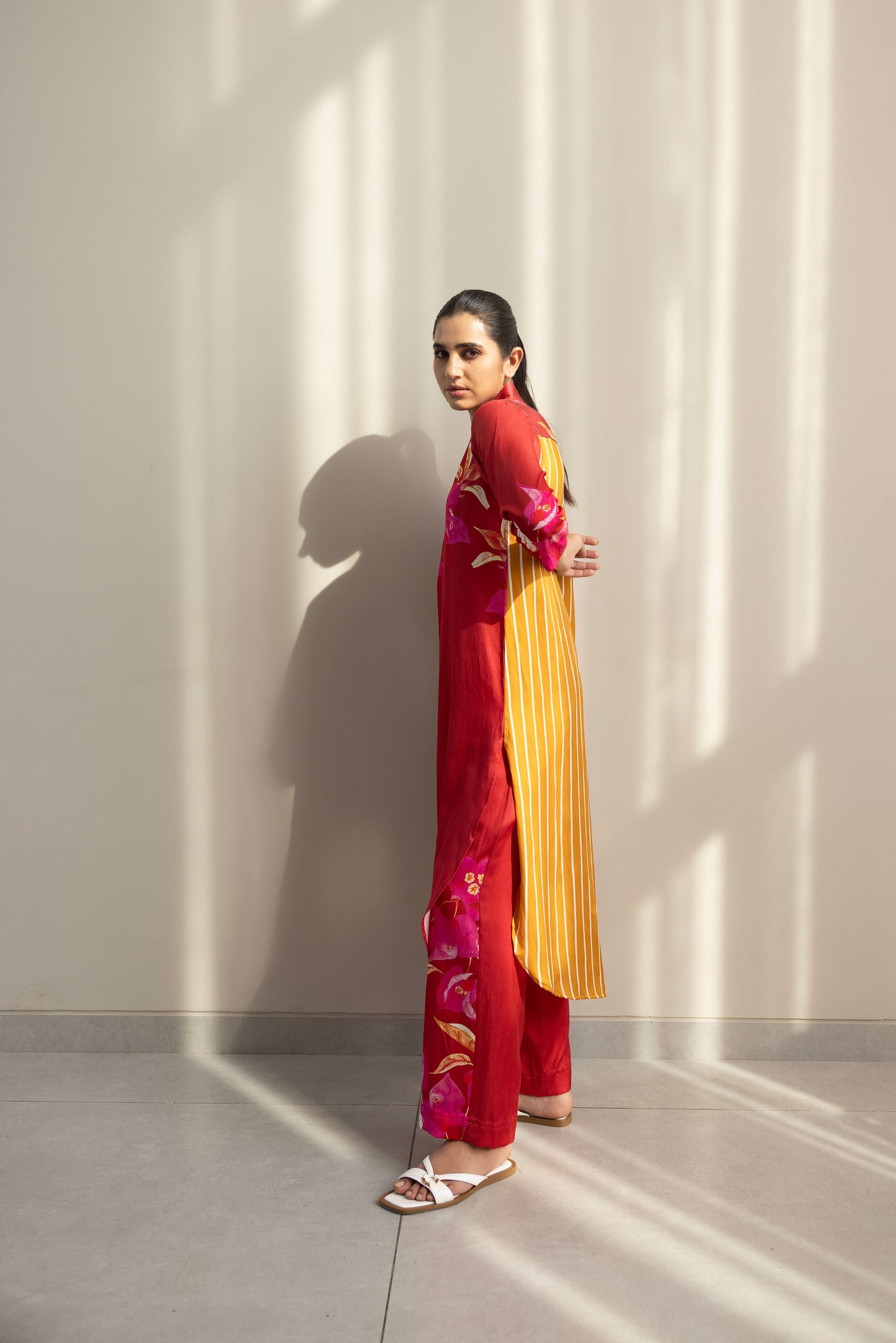 La bougainvillea color block kurta set